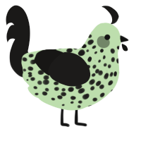 Fishfingers, a gluppy and sable chicken with a speckle pattern