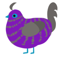 A violet and grey chicken with a bar pattern
