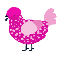 A fuchsia and pink chicken with a speckle pattern
