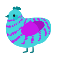 A aqua and amethyst chicken with a bar pattern