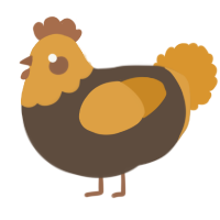A bark and orange chicken with a head pattern