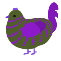 Pneumonia Joker, a olive and violet chicken with a bar pattern