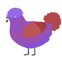 A blurple and red chicken with a lace pattern