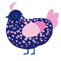 A navy and pink chicken with a speckle pattern