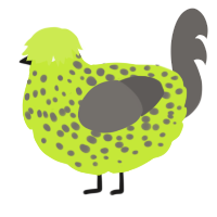 A lime and grey chicken with a speckle pattern