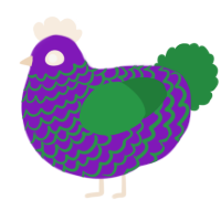 A violet and viridian chicken with a lace pattern