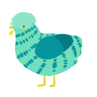 Toothpaste, a mint and teal chicken with a bar pattern