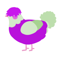 A amethyst and gluppy chicken with a head pattern