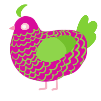 A fuchsia and grass chicken with a lace pattern