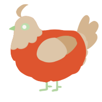 A vermilion and beige chicken with a head pattern