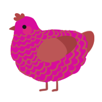 A fuchsia and red chicken with a lace pattern