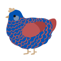 A ultramarine and red chicken with a lace pattern