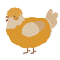 A orange and beige chicken with a head pattern