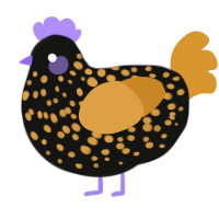 A black and orange chicken with a speckle pattern