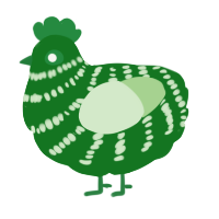 A leaf and gluppy chicken with a bar pattern