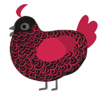 Ow the Edge, a sable and crimson chicken with a double-lace pattern