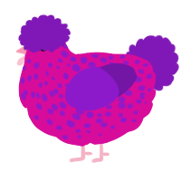 A fuchsia and violet chicken with a speckle pattern