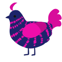 A navy and fuchsia chicken with a bar pattern
