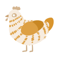 A cream and orange chicken with a bar pattern