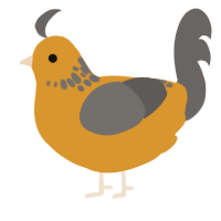 A orange and grey chicken with a neck-speckle pattern