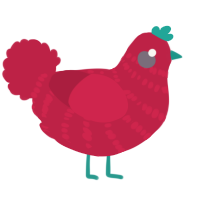 Baby Red, a crimson chicken with a bar pattern
