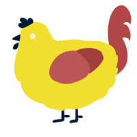 A yellow and red chicken