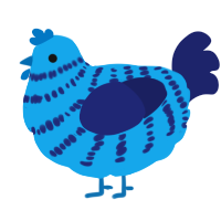 A sky and navy chicken with a bar pattern
