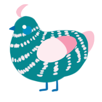 Watermelon, a teal and rose chicken with a bar pattern