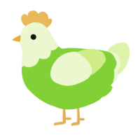A grass and apple chicken with a head pattern