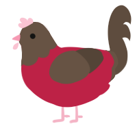 A crimson and bark chicken with a head pattern
