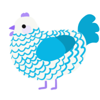 A white and cerulean chicken with a lace pattern