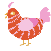 A vermilion and pink chicken with a bar pattern