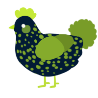 A tumblr and chartreuse chicken with a speckle pattern