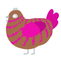 A brown and fuchsia chicken with a bar pattern