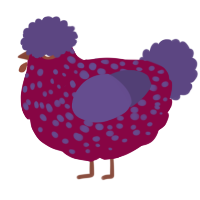 A maroon and overcast chicken with a speckle pattern