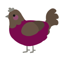 A wine and bark chicken with a head pattern