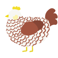 A white and russet chicken with a lace pattern