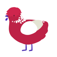 Meat Chunk, a crimson and white chicken with a neck-speckle pattern