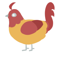 A honey and red chicken with a head pattern