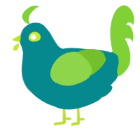 Baja Blast, a teal and grass chicken