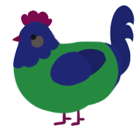 A viridian and navy chicken with a head pattern