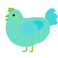 A mint and aqua chicken with a bar pattern