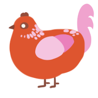 Cheetoh, a vermilion and pink chicken with a neck-speckle pattern