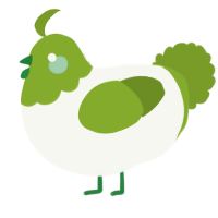 A white and chartreuse chicken with a head pattern