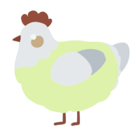 A apple and mist chicken with a head pattern