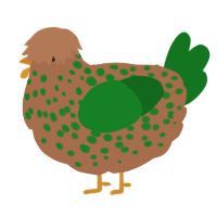 A brown and leaf chicken with a speckle pattern