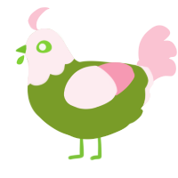 A chartreuse and rose chicken with a head pattern