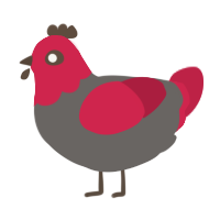 A grey and crimson chicken with a head pattern