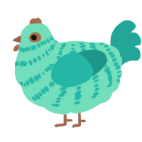 A mint and turquoise chicken with a bar pattern