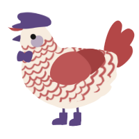 A cream and red chicken with a lace pattern